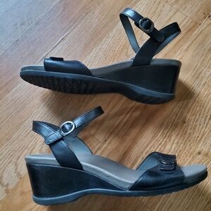 Dansko Black Wedge Sandals with Ankle Strap, Size 41- 10.5 To 11